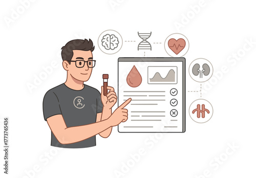 biohacker bloodwork analysis tracking biomarkers for early disease prevention flat vector illustration style isolated on white background