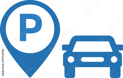 Parking location pointer icon. Map location pointer. GPS destination marker for vehicles. Map marker with letter P sign
