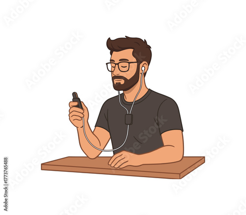 biohacker using vagus nerve stimulation device for stress reduction and health flat vector illustration style isolated on white background