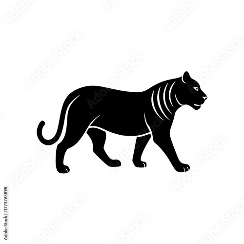Silhouette of a walking panther on transparent background