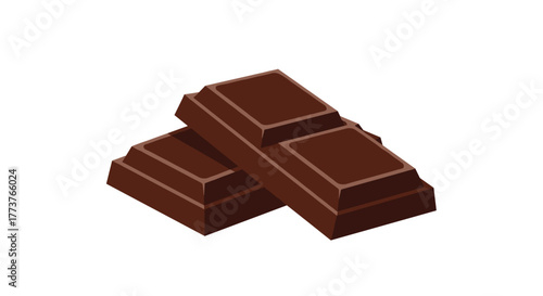Two rich dark chocolate bars stacked on top of each other isolated on a white background.