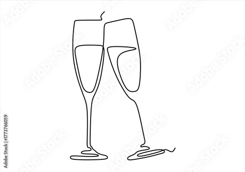 Continuous Line Champagne Toast. line icon-continuous line drawing. Editable stroke. 