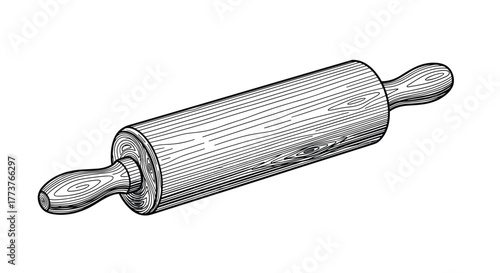 A simple wooden rolling pin with textured handles for dough preparation in the kitchen.
