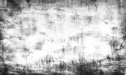 Deteriorated distressed grunge overlay texture mask black noise on white background abstract design element.