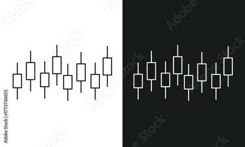Minimalist Candlestick Chart Icon Illustration Featuring Financial Market Data in Split Black and White Contrast, Technical Analysis Visual for Trading, Investment, and Stock Market-Themed Content.