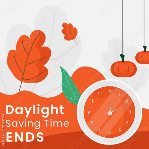 Minimalist design about daylight saving time ends, depicting the clock element as the time and moment.