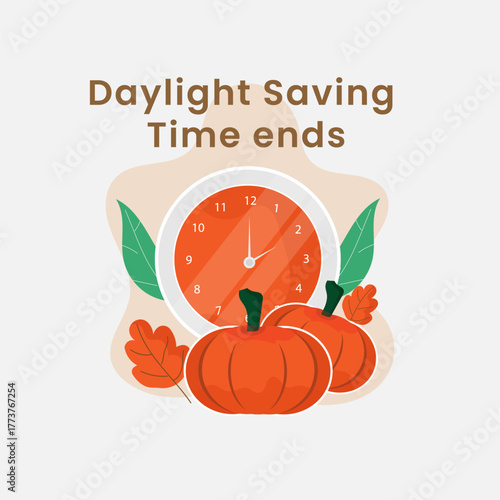 Minimalist design about daylight saving time ends, depicting the clock element as the time and moment.