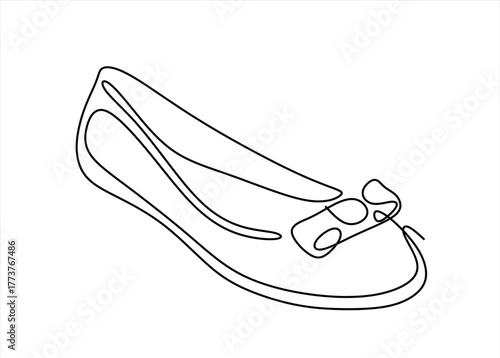Continuous Line Drawing of a Ballet Flat Shoe. line icon-continuous line drawing. Editable stroke. 