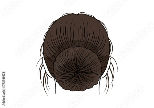 A hairstyle bun with stray strands