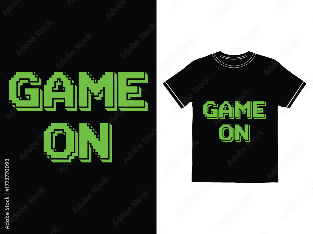 Naklejka premium Game On pixel art isolated design with t shirt template vector illustration design