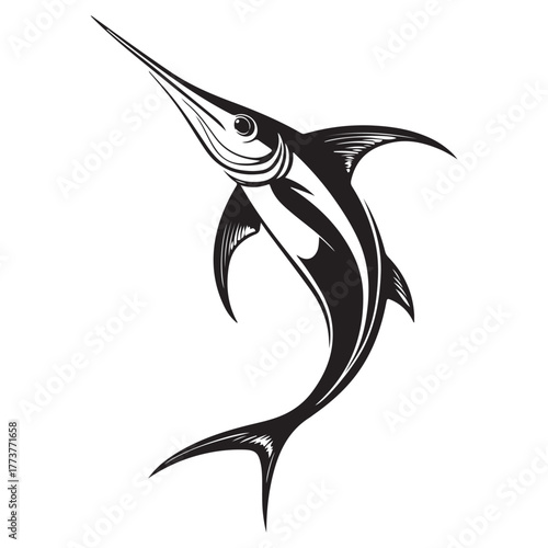Hunting Marlin silhouette, a fearless chaser of prey - Marlin illustration - Minimalist Marlin vector - Fish silhouette