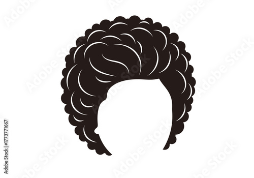 Afro Vector graphic of a persons head silhouette with an afro hairstyle in black and white