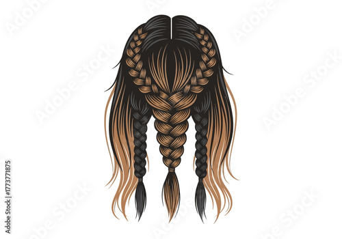 Braided hair with ombre featuring dark roots and light ends styled with three prominent braids