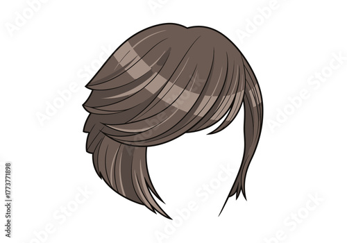 Brown cartoonstyled short hair layered and with black outline isolated on a white background