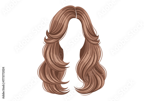 Brown wavy hair styled with layered sections A white headshaped space