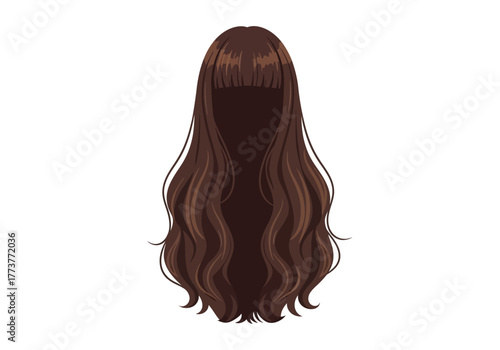 Brown wavy hair with bangs a digital cartoonlike representation