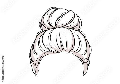 Bun hairstyle illustration featuring a detailed stylized depiction of an updo with defined strands