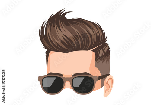 Cartoon head with brown hair sunglasses and a partial face