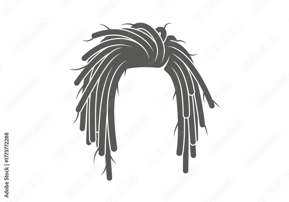 Obraz premium Gray dreadlocks cascade from a knotted base featuring white line accents throughout