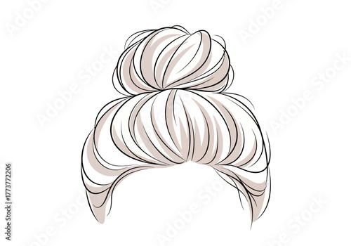 Drawing of hair updo in a bun back of the head is visible