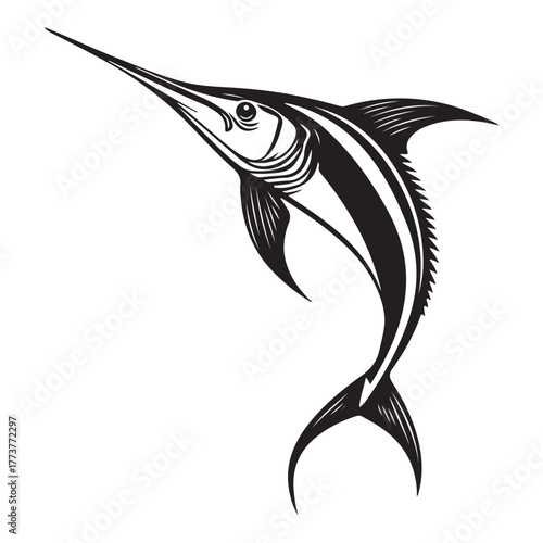 Hunting Marlin silhouette, a fearless chaser of prey - Marlin illustration - Minimalist Marlin vector - Fish silhouette