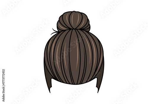 Illustration of brown hair styled into a sleek bun viewed from the back