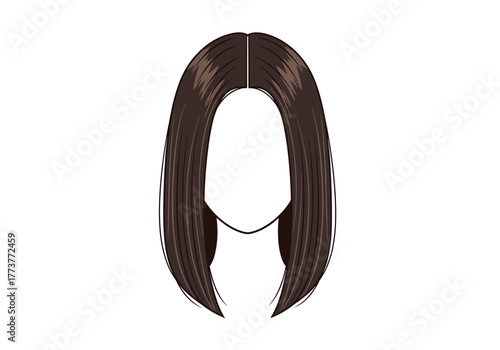 Illustration of shoulderlength dark brown hair parted in the center shaped around an absent face