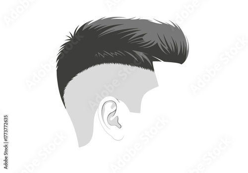 Monochrome vector of a shaved hairstyle with an ear visible on a white background