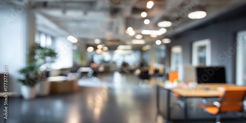 Wallpaper Mural A blurred view of a modern office interior featuring open spaces, plants, and contemporary lighting, creating a spacious, inviting atmosphere. Torontodigital.ca