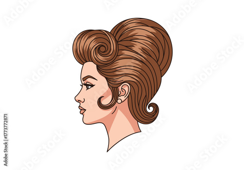 Womans profile portrait detailed hair elegant style distinct facial features and clear contours