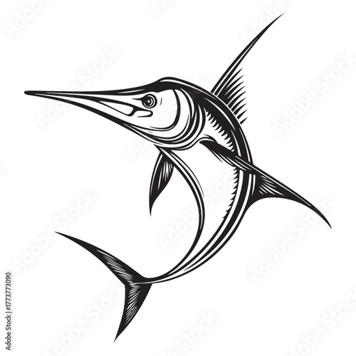 Hunting Marlin silhouette, a fearless chaser of prey - Marlin illustration - Minimalist Marlin vector - Fish silhouette