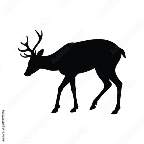 Silhouette of a majestic deer with antlers grazing peacefully in isolation, deer silhouette vector illustration