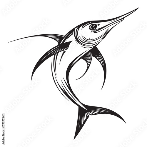 Hunting Marlin silhouette, a fearless chaser of prey - Marlin illustration - Minimalist Marlin vector - Fish silhouette