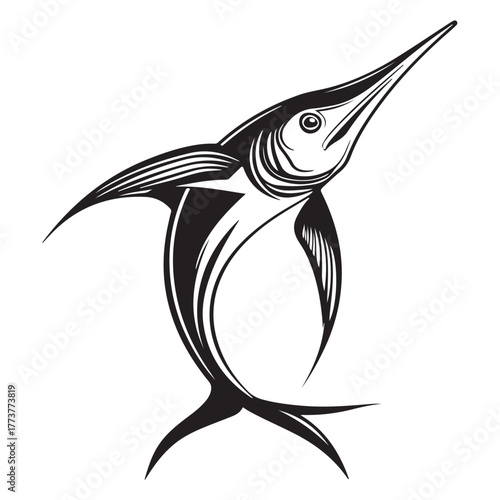 Hunting Marlin silhouette, a fearless chaser of prey - Marlin illustration - Minimalist Marlin vector - Fish silhouette