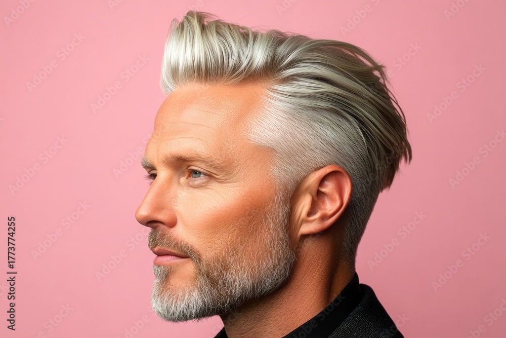 Obraz premium A proud and confident gentleman standing tall. Pink solid backgr