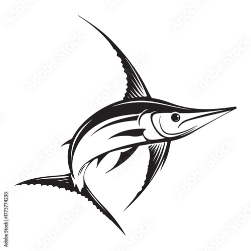 Hunting Marlin silhouette, a fearless chaser of prey - Marlin illustration - Minimalist Marlin vector - Fish silhouette