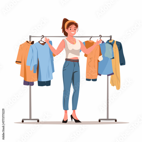 Person trying on new clothes in front of a mirror, representing fashion, self-expression, and shopping culture.