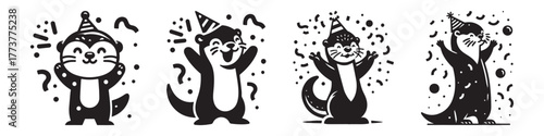 Otter Celebration Party Fun Joyful Festive Cheerful Happy.