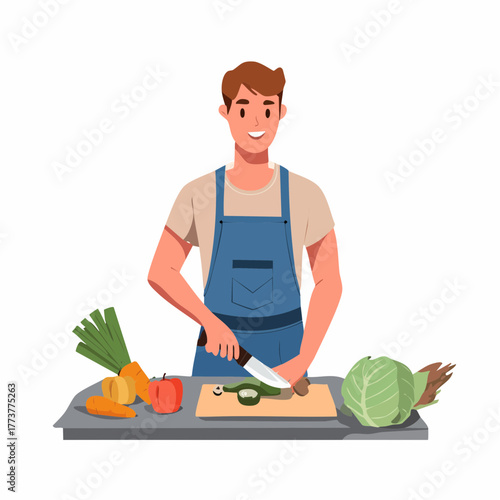 Person preparing a meal by cutting fresh vegetables on a wooden board in a cozy kitchen setting.