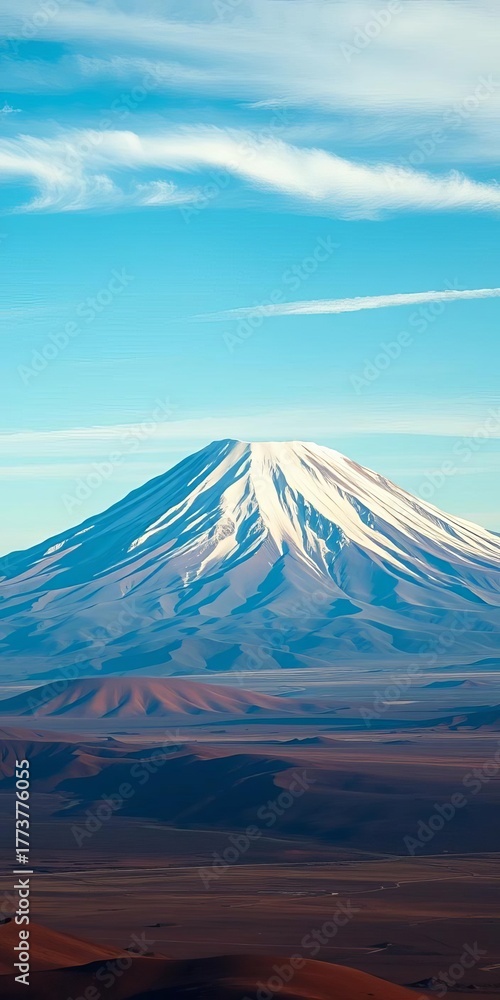 Fototapeta premium Majestic Kilimanjaro peak dusted with snow, contrasting with the arid plains below, landscape, arid