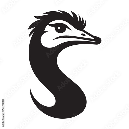 Elegant Emu Silhouette: A Striking Black and White Design.