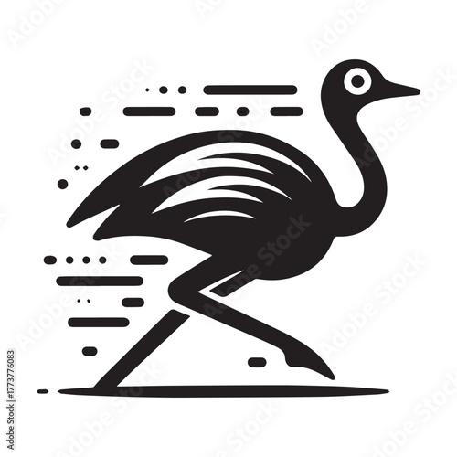 Running Ostrich Silhouette: Speed and Motion Depicted in Black and White.