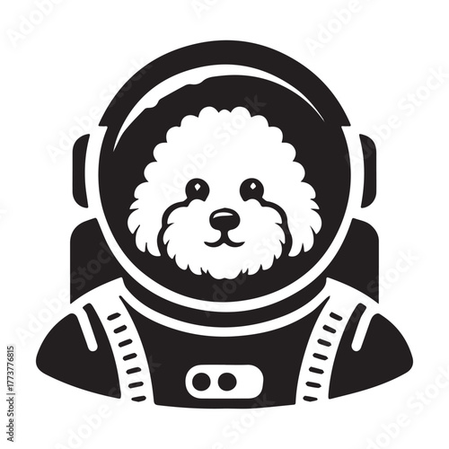 Astronaut Dog in Space Helmet: Artistic Black and White Illustration.