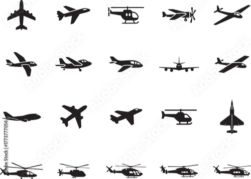 Aircraft and Aviation Silhouette Icon Collection