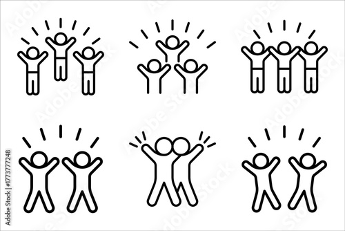 group happy people Icon set. Symbol isolated white background. vector illustration. color editable.