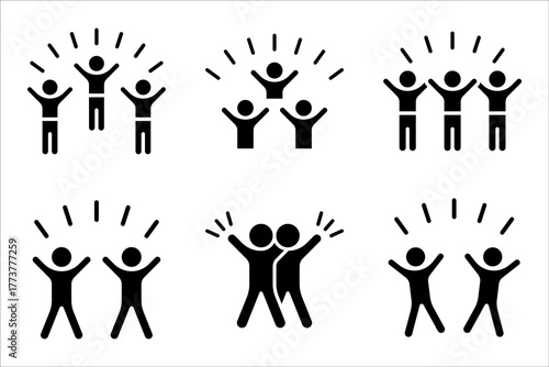 group happy people Icon set. Symbol isolated white background. vector illustration. color editable.