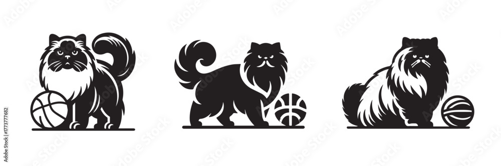 Obraz premium Persian Cats with Basketballs: Playful Silhouette Designs.