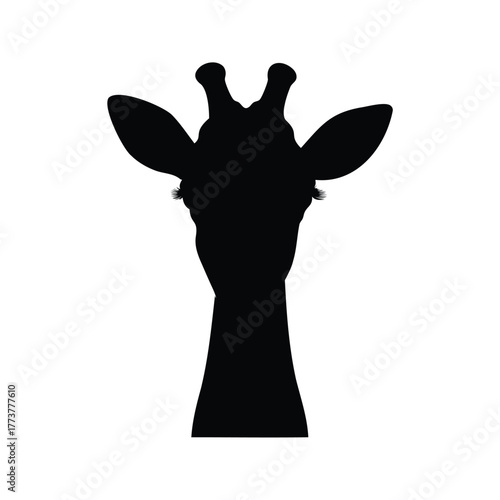 Silhouette of a Giraffe Head and Neck on a White Background, giraffe looking at viewer silhouette vector illustration
