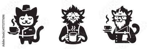 Cat Baristas Serving Coffee: A Charming Illustration.