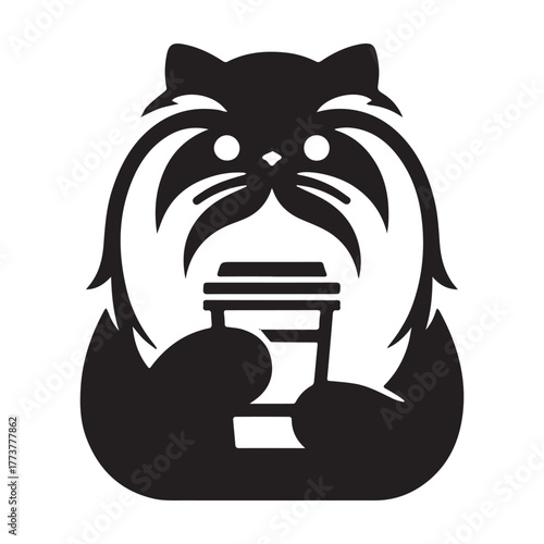 Cute cat holding coffee cup adorable feline beverage illustration.